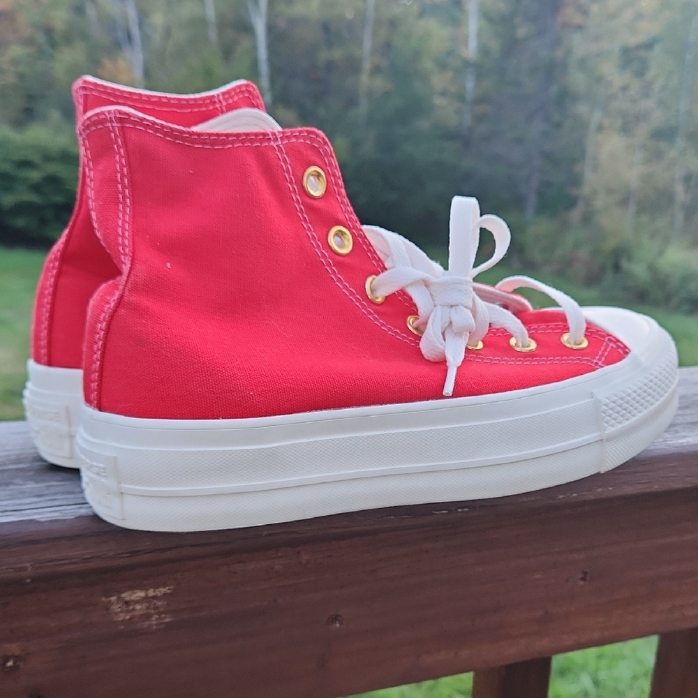 Converse Red High-Tops with White and Gold Accents